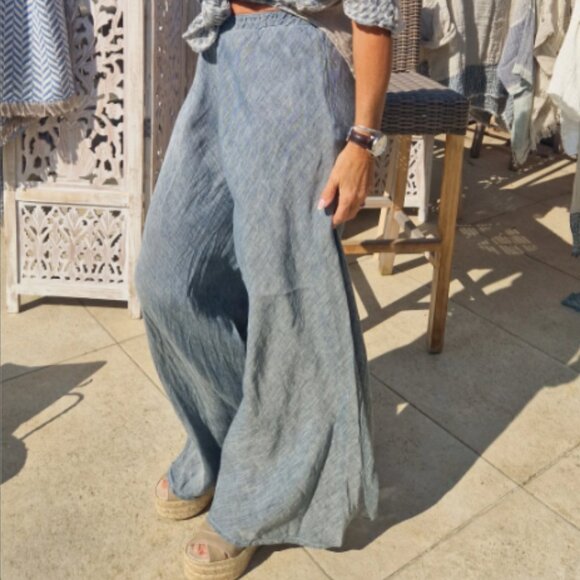 Brand New Spencer + Shaw Blue Heather Linen Pull-On Pants - Picture 12 of 16